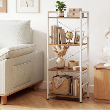 Narrow Bookshelf 4-Tier with Heavy Duty Metal Frame and Open Shelves