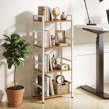 Narrow Bookshelf 4-Tier with Heavy Duty Metal Frame and Open Shelves
