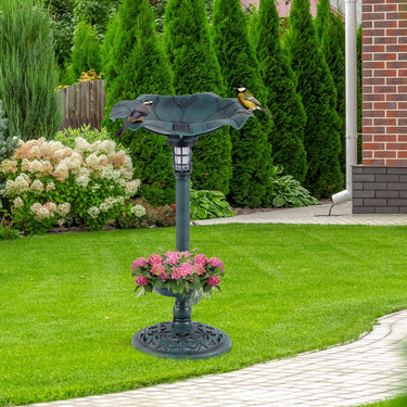 Outdoor Solar Bird Bath Standing Pedestal with Feeder and Lamp for Garden