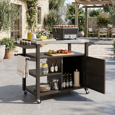 Outdoor Grill Cart with Storage Cabinet Shelves and Stainless Steel Top