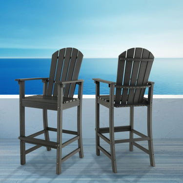 2 Pcs Outdoor Tall Adirondack Chair 77cm Seat Height, HDPE Bar Height Patio Chair with High Backrest