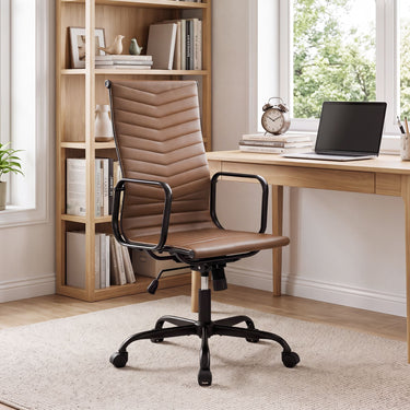 Ribbed Office Chair High Back PU Leather for Home Office