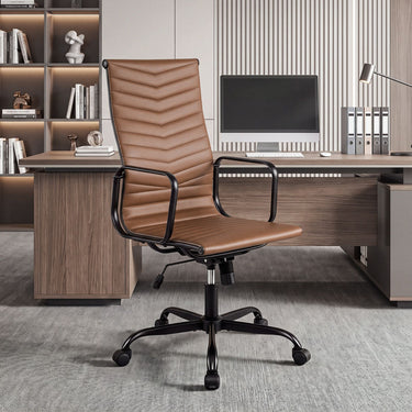 Ribbed Office Chair High Back PU Leather for Home Office
