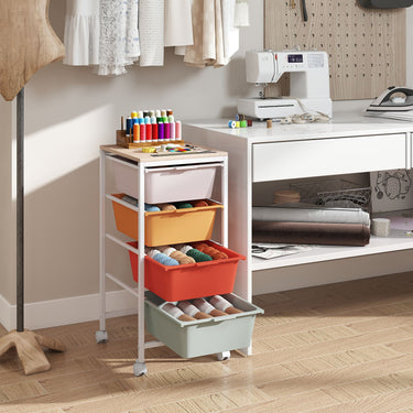Rolling Storage Cart with 4/5/10 Drawers and Wooden Tabletop for Dorm and Classroom