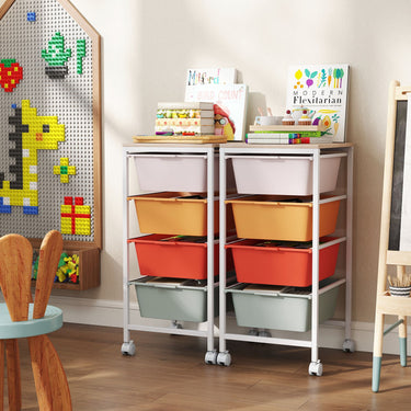 Rolling Storage Cart with 4/5/10 Drawers and Wooden Tabletop for Dorm and Classroom