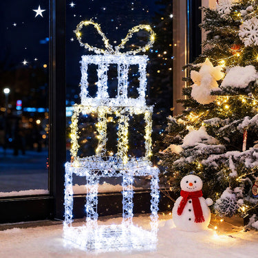 Stacked Lighted Gift Boxes with Warm White and Cold White LED Lights