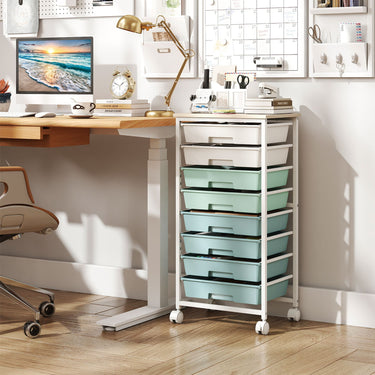 Utility Cart with Wooden Tabletop and Lockable Wheels Office and Art Craft Storage Organizer