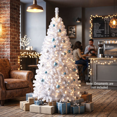 150/180 cm Artificial Christmas Tree w/ 8 Lighting Effects, White Christmas Tree