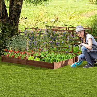Wooden Raised Garden Bed with 3 Trellises Rectangular and Planter Boxes for Vegetables