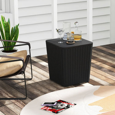 All-Weather Resin Side Table with Wicker-woven Accent and Detachable Lid