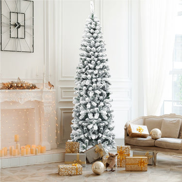 Slim Snow Flocked Christmas Tree for Home Decoration & Gift