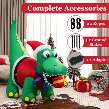 1.83M Inflatable Christmas Dinosaur with LED Lights for Yard & Party