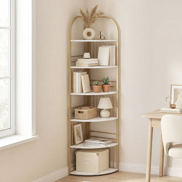 6-Tier Freestanding Corner Bookshelf with Heavy-duty Metal Frame