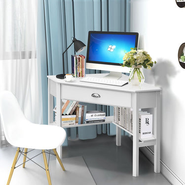 Corner Computer Desk with Drawer and Shelves for Office