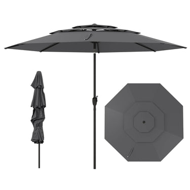 3 m 3-tier Vented Patio Umbrella Large Market Table Umbrella w/Push Button Tilt Crank Handle 8 Sturdy Ribs