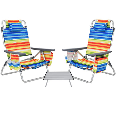 3-Piece Beach Chair Set, 5-Position Reclining Chairs, Outdoor Camping Chairs w/Folding Side Table - PatiojoyAU