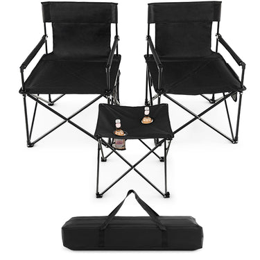 Folding Camping Chair Set of 3, Portable Lawn Chair & Side Table w/ 2 Cup Holders, Storage Pockets, Carrying Bag - PatiojoyAU