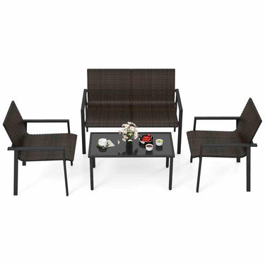 4 Pieces Patio Furniture Set, Heavy Duty Galvanized Metal Frame Outdoor Wicker Table and Chairs Set - PatiojoyAU