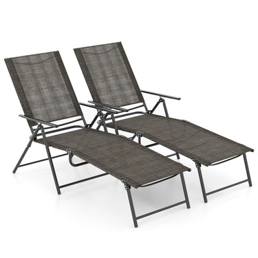 Patio Folding Chaise Lounge Chairs, 2 Piece Outdoor Recliner w/ 6-Level Backrest - PatiojoyAU
