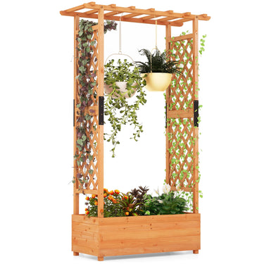 Raised Garden Bed with Arch Trellis, Hanging Roof, Planter Box, Drainage Holes, Vertical Plant Container - PatiojoyAU