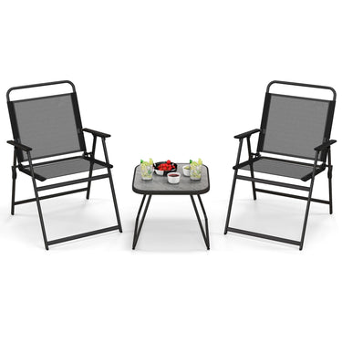 3 Piece Patio Folding Conversation Set, 2 Folding Chairs w/Coffee Table - PatiojoyAU