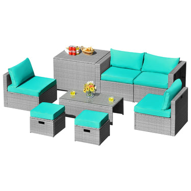 8-Piece Outdoor Patio Furniture Set, Outdoor Space-Saving PE Rattan Conversation Set - PatiojoyAU