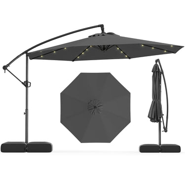 3m Solar Offset Hanging Umbrella with Base for Pool Garden Lawn Deck
