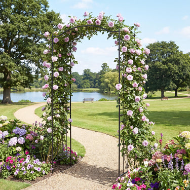 230cm Garden Arbor, Heavy-Duty Metal Arch Trellis w/Curved Roof