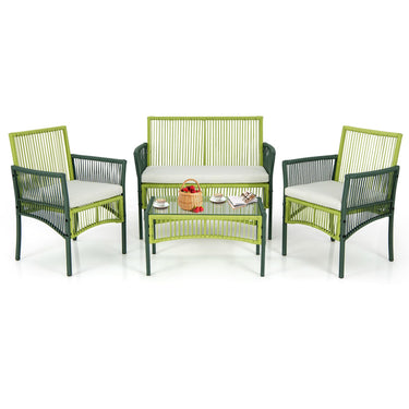 Outdoor Rattan Chair Set, 4 Piece Patio Round Wicker Conversation Set W/Soft Cushions - PatiojoyAU