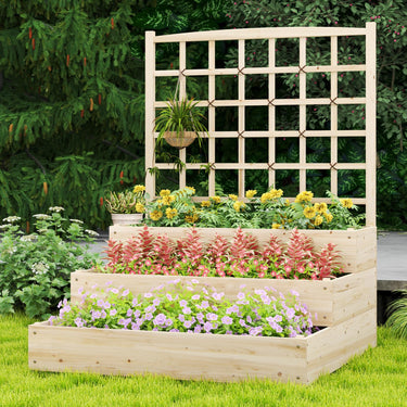 3 Tiers Raised Garden Bed w/Trellis, Elevated Planting Frame