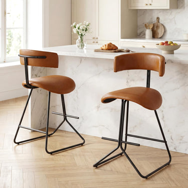 Faux Leather Upholstered Armless Barstools with Curved Padded Back & Seat