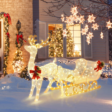 Pre-lit Christmas Reindeer and Santa’s Sleigh with 215 Bulbs