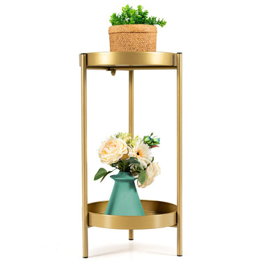 2 Tier Metal Plant Stand, Mid Century Modern Plant Stand W/2 Metal Tray - PatiojoyAU