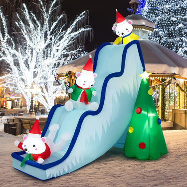 200CM Inflatable Polar Bear Slide Scene Decoration with LED Lights & Ground Stakes