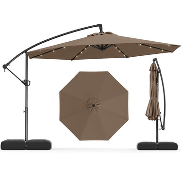 3m Solar Offset Hanging Umbrella with Base for Pool Garden Lawn Deck