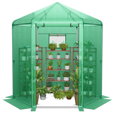 Walk-in Greenhouse, Hexagonal Greenhouse with PE Cover & Metal Frame - PatiojoyAU