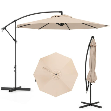 3m Patio Cantilever Umbrella with Tilt Adjustment Crossed Base and Crank Handle