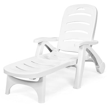 Folding Lounger Chaise Chair on Wheels Outdoor Patio Deck Chair Adjustable Rolling Lounger 5 Position Recliner w/Armrests - PatiojoyAU