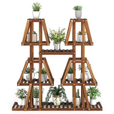 Wood Plant Stand, Indoor Outdoor Trapezoid Plant Rack for Multiple Plants - PatiojoyAU