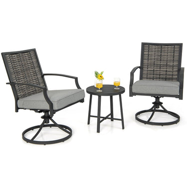 3 Piece Patio Swivel Chair Set, Wicker Swivel Chairs w/Coffee Table, Soft Seat Cushions - PatiojoyAU