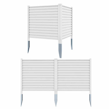 Air Conditioner Fence Panels, 112 x 114 cm Vinyl Picket Fence with Metal Ground Stakes - PatiojoyAU