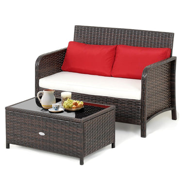 2-Piece Outdoor Patio Wicker Furniture Set, Patio Loveseat and Coffee Table Lounge Dining Set - PatiojoyAU