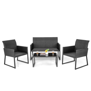 4 Pieces Wicker Patio Furniture Set with Quick-Drying Foam, Outdoor Conversation Set - PatiojoyAU