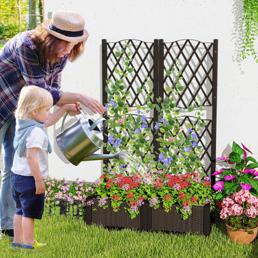 Raised Garden Bed with Trellis, Freestanding Double Planter Box