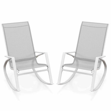 2 Pieces Patio Rocking Chairs, Outdoor Sling Fabric Rockers w/Ergonomic Backrest & Seat - PatiojoyAU
