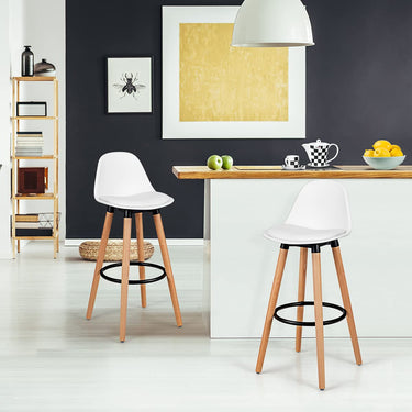 2Pcs PU Leather Bar Stools with Round Metal Footrest