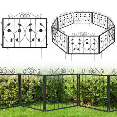 8 Panels Decorative Garden Fence, 464cm (L) x 60cm (H) Outdoor Animal Barrier for Dogs - PatiojoyAU