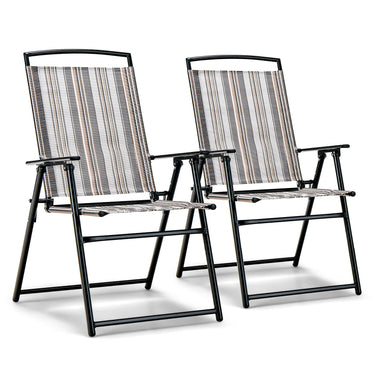 Patio Folding Chairs Set of 2, Portable Sling Lawn Chairs with Metal Frame, Armrest - PatiojoyAU
