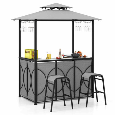 3-Piece Patio Bar Set, Grill Gazebo & 2 Bar Stools w/Tempered Glass Bar Table - PatiojoyAU