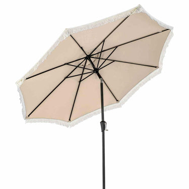 2.8M Patio Umbrella w/Crank Handle, Push Button Tilt, Fringes, 2-Tier Market Table Umbrella w/Sun-Protective Canopy - PatiojoyAU